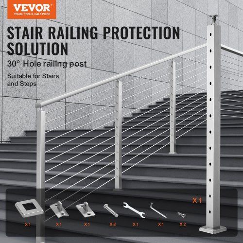 VEVOR Cable Railing Post, 42" x 2" x 2" Steel 30