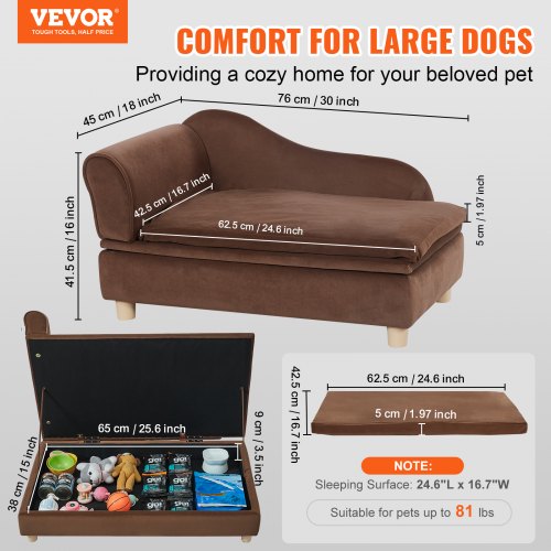 VEVOR Pet Sofa, Dog Couch for Medium-Sized Dogs and