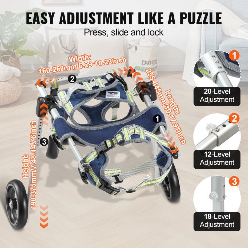 VEVOR 2 Wheels Dog Wheelchair for Back Legs, Pet