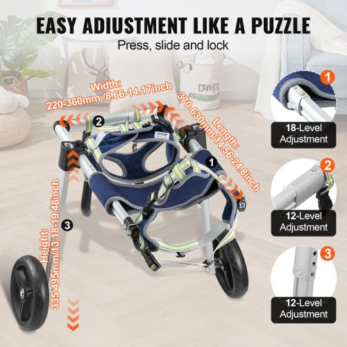 VEVOR 2 Wheels Dog Wheelchair for Back Legs, Pet