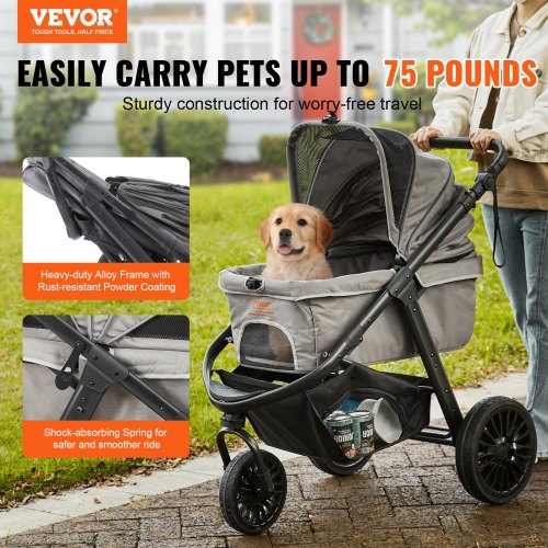 VEVOR Pet Stroller, 3 PU Wheels Dog Stroller Rotate