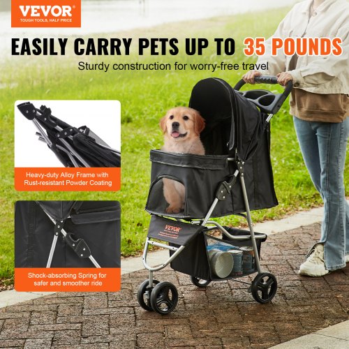 VEVOR Pet Stroller, 3 Wheels Dog Stroller Rotate with