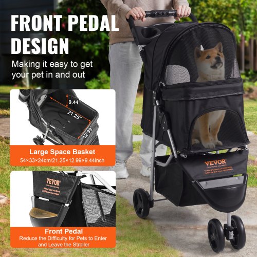 VEVOR Pet Stroller, 3 Wheels Dog Stroller Rotate with