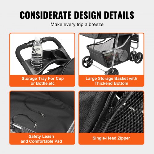 VEVOR Pet Stroller, 3 Wheels Dog Stroller Rotate with