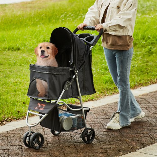 VEVOR Pet Stroller, 3 Wheels Dog Stroller Rotate with