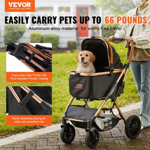 VEVOR Pet Stroller, 4 Wheels Dog Stroller Rotate with