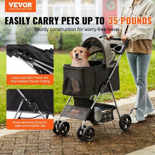 VEVOR Pet Stroller, 4 Wheels Dog Stroller Rotate with