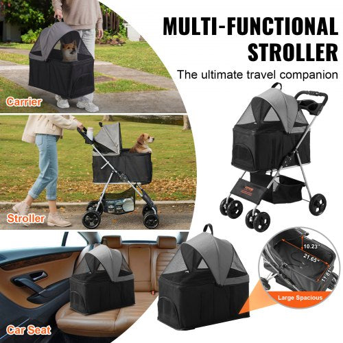 VEVOR Pet Stroller, 4 Wheels Dog Stroller Rotate with