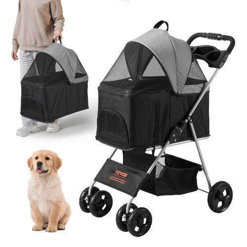 VEVOR Pet Stroller, 4 Wheels Dog Stroller Rotate with