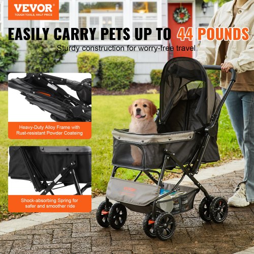 VEVOR Pet Stroller, 4 Wheels Dog Stroller Rotate with