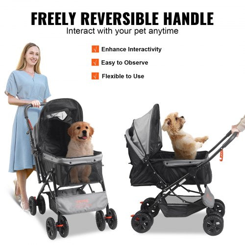 VEVOR Pet Stroller, 4 Wheels Dog Stroller Rotate with