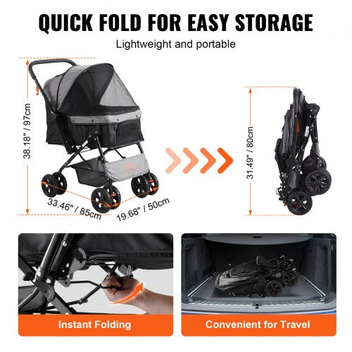 VEVOR Pet Stroller, 4 Wheels Dog Stroller Rotate with