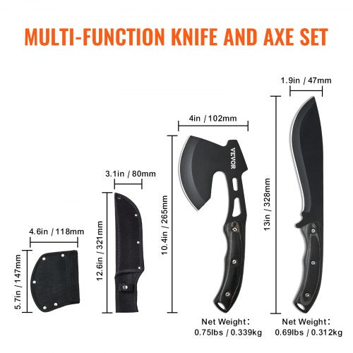 Hunting Knife and Hatchet Axe Combo Set Sheath Fixed