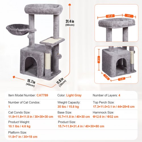 VEVOR Cat Tree 31.4" Cat Tower with Cat Condo Sisal