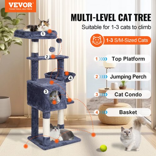 VEVOR Cat Tree 45.2" Cat Tower with Cat Condo Sisal