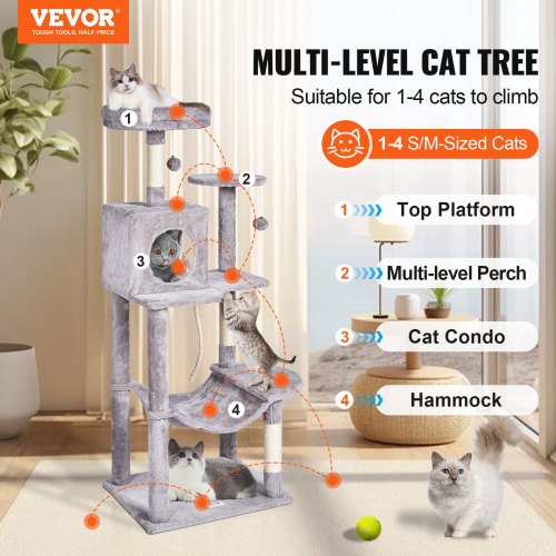 VEVOR Cat Tree 56.2" Cat Tower with Cat Condo Sisal