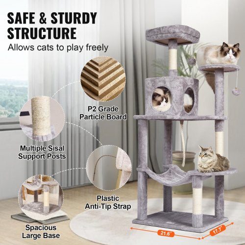 VEVOR Cat Tree 56.2" Cat Tower with Cat Condo Sisal