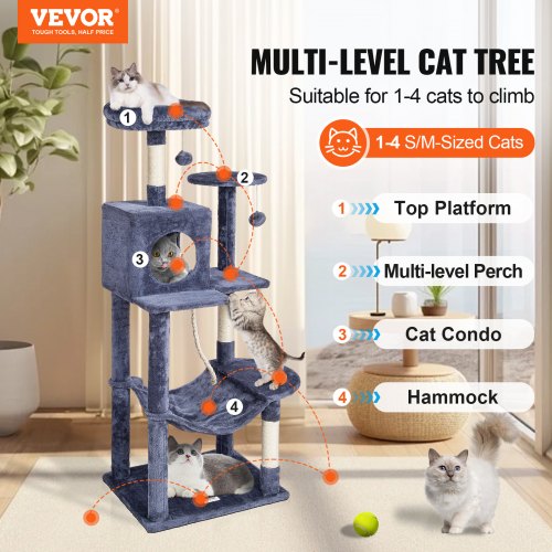 VEVOR Cat Tree 56.2" Cat Tower with Cat Condo Sisal