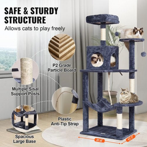 VEVOR Cat Tree 56.2" Cat Tower with Cat Condo Sisal