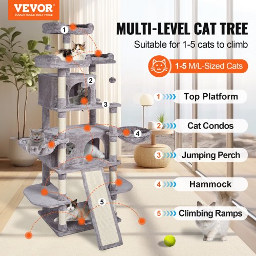 VEVOR Cat Tree 68.5" Cat Tower for Indoor Cats with