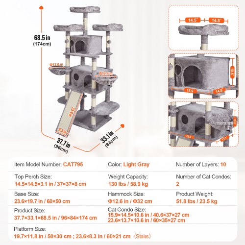 VEVOR Cat Tree 68.5" Cat Tower for Indoor Cats with