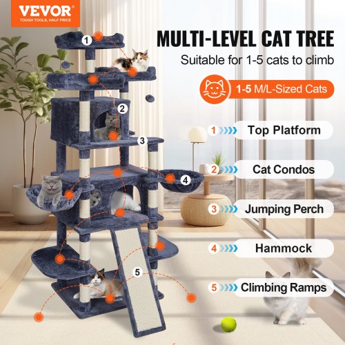 VEVOR Cat Tree 68.5" Cat Tower for Indoor Cats with