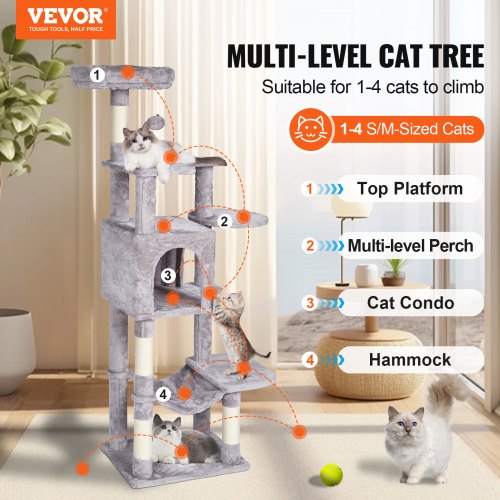 VEVOR Cat Tree 60.6" Cat Tower with Cat Condo Sisal