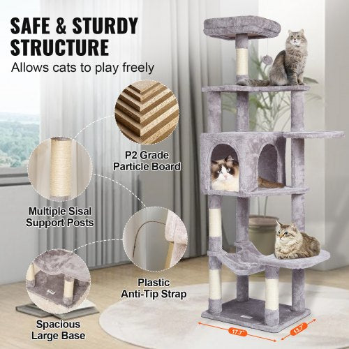 VEVOR Cat Tree 60.6" Cat Tower with Cat Condo Sisal