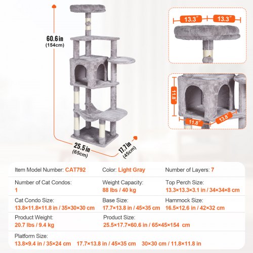 VEVOR Cat Tree 60.6" Cat Tower with Cat Condo Sisal