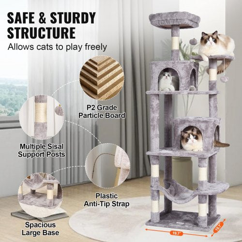 VEVOR Cat Tree 63" Cat Tower with 2 Cat Condos Sisal