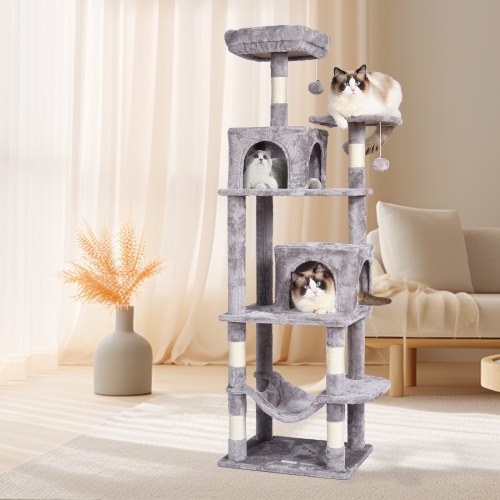 VEVOR Cat Tree 63" Cat Tower with 2 Cat Condos Sisal