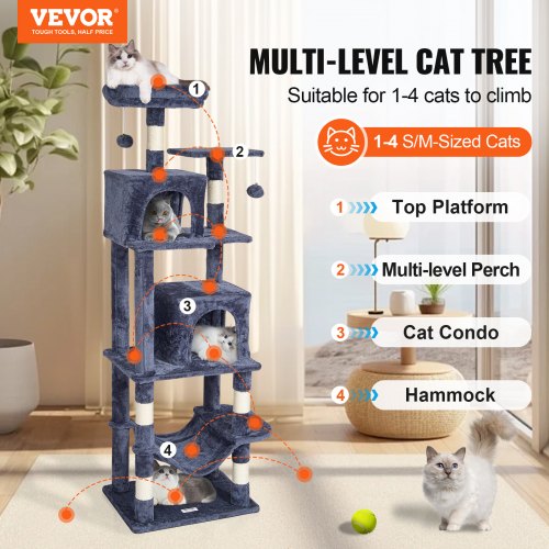 VEVOR Cat Tree 63" Cat Tower with 2 Cat Condos Sisal