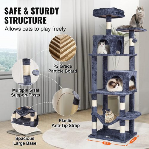 VEVOR Cat Tree 63" Cat Tower with 2 Cat Condos Sisal