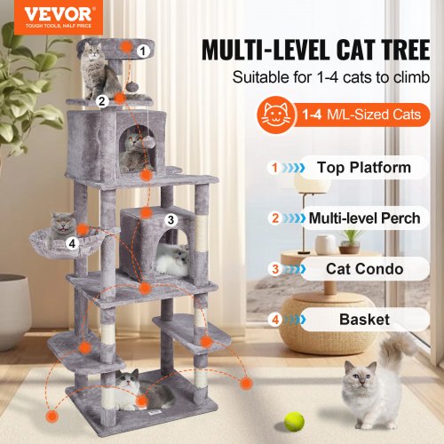 VEVOR Cat Tree 68.5" Cat Tower with Cat Condos Sisal