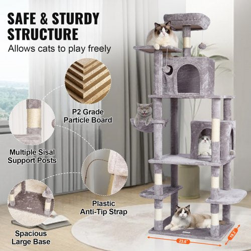 VEVOR Cat Tree 68.5" Cat Tower with Cat Condos Sisal