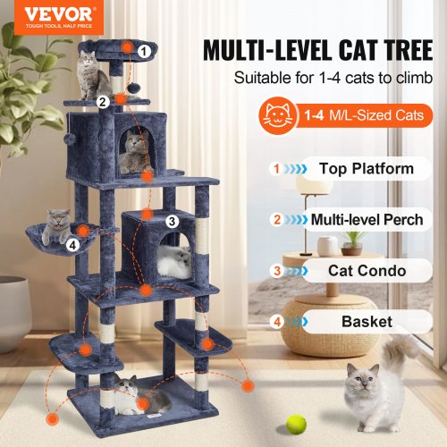 VEVOR Cat Tree 68.5" Cat Tower with Cat Condos Sisal