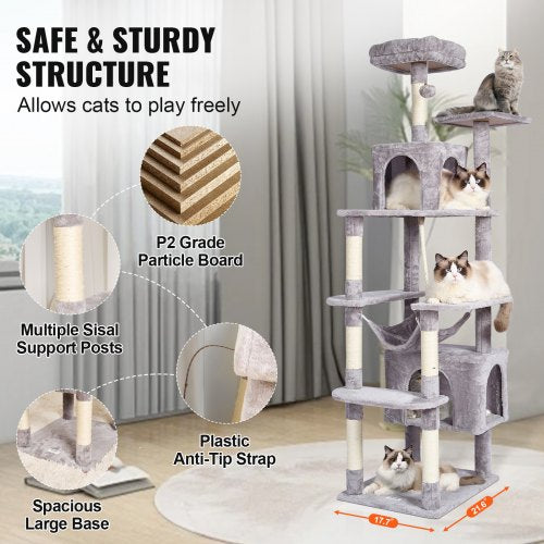 VEVOR Cat Tree 72" Cat Tower with 2 Cat Condos Sisal