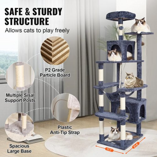 VEVOR Cat Tree 72" Cat Tower with 2 Cat Condos Sisal