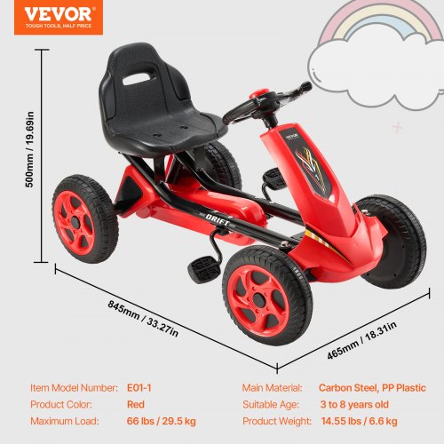 VEVOR Go Kart 4 Wheel Pedal Ride On Toy for Kids Ages