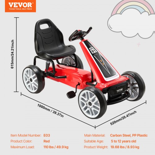 VEVOR Go Kart 4 Wheel Pedal Ride On Toy for Kids