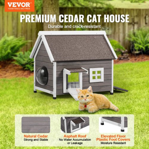 VEVOR Outdoor Cat House Wooden Feral Cat Shelter with