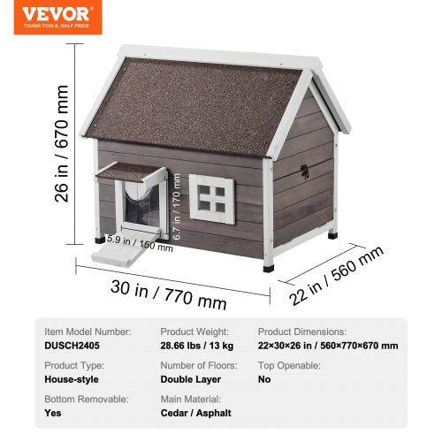 VEVOR Outdoor Cat House Wooden Feral Cat Shelter with