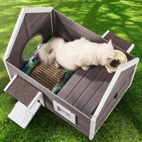 VEVOR Outdoor Cat House Wooden Feral Cat Shelter with