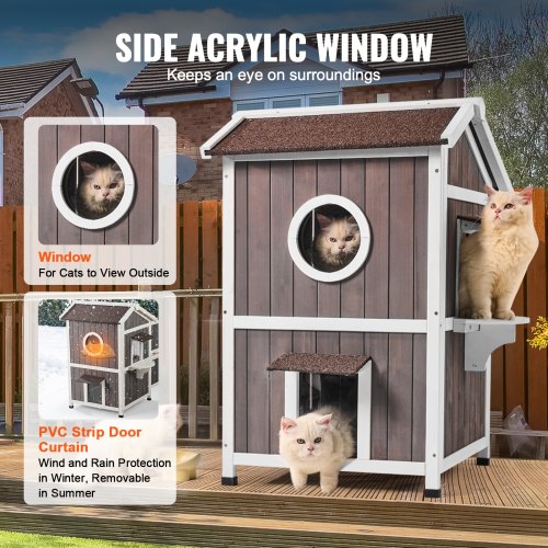 VEVOR Outdoor Cat House 2-story Wooden Feral Cat