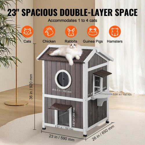 VEVOR Outdoor Cat House 2-story Wooden Feral Cat