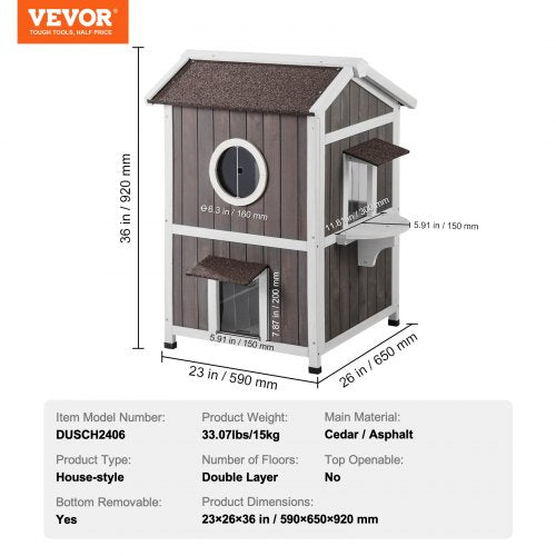 VEVOR Outdoor Cat House 2-story Wooden Feral Cat