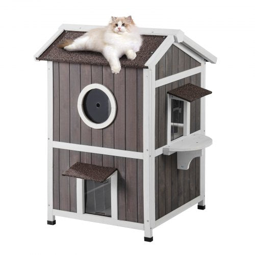 VEVOR Outdoor Cat House 2-story Wooden Feral Cat