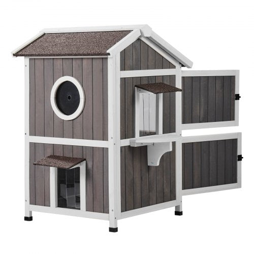 VEVOR Outdoor Cat House 2-story Wooden Feral Cat