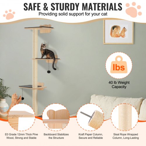 VEVOR Wall Mounted Cat Shelves Tree with Platform