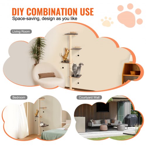 VEVOR Wall Mounted Cat Shelves Tree with Platform